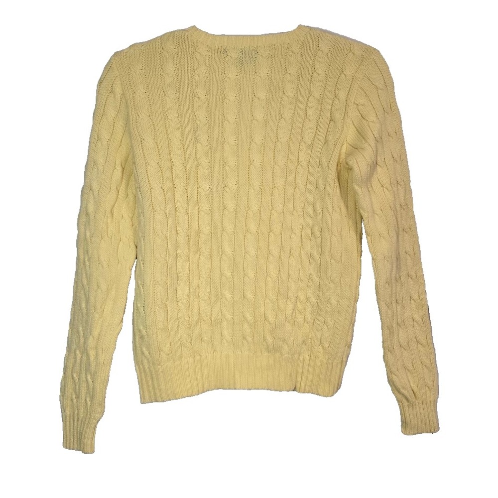 Ralph Lauren Sport Butter Yellow Cable Knit Crewneck Sweater Women's Size MEDIUM - Picture 2 of 6